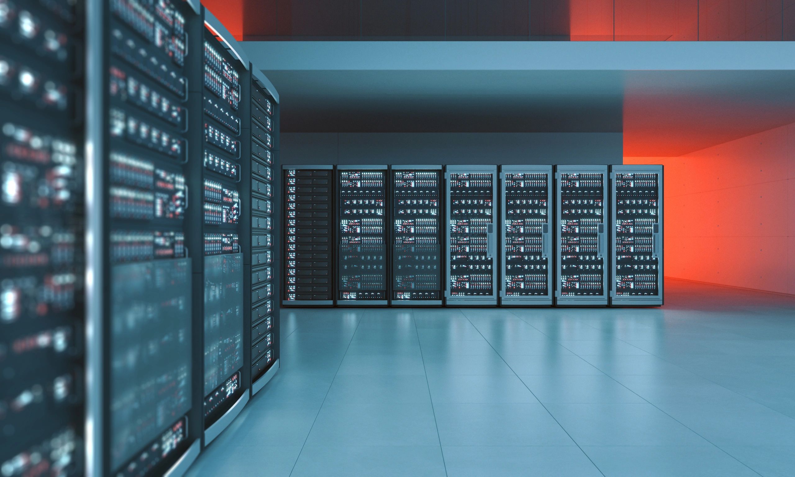 Modern server racks in a clean data center