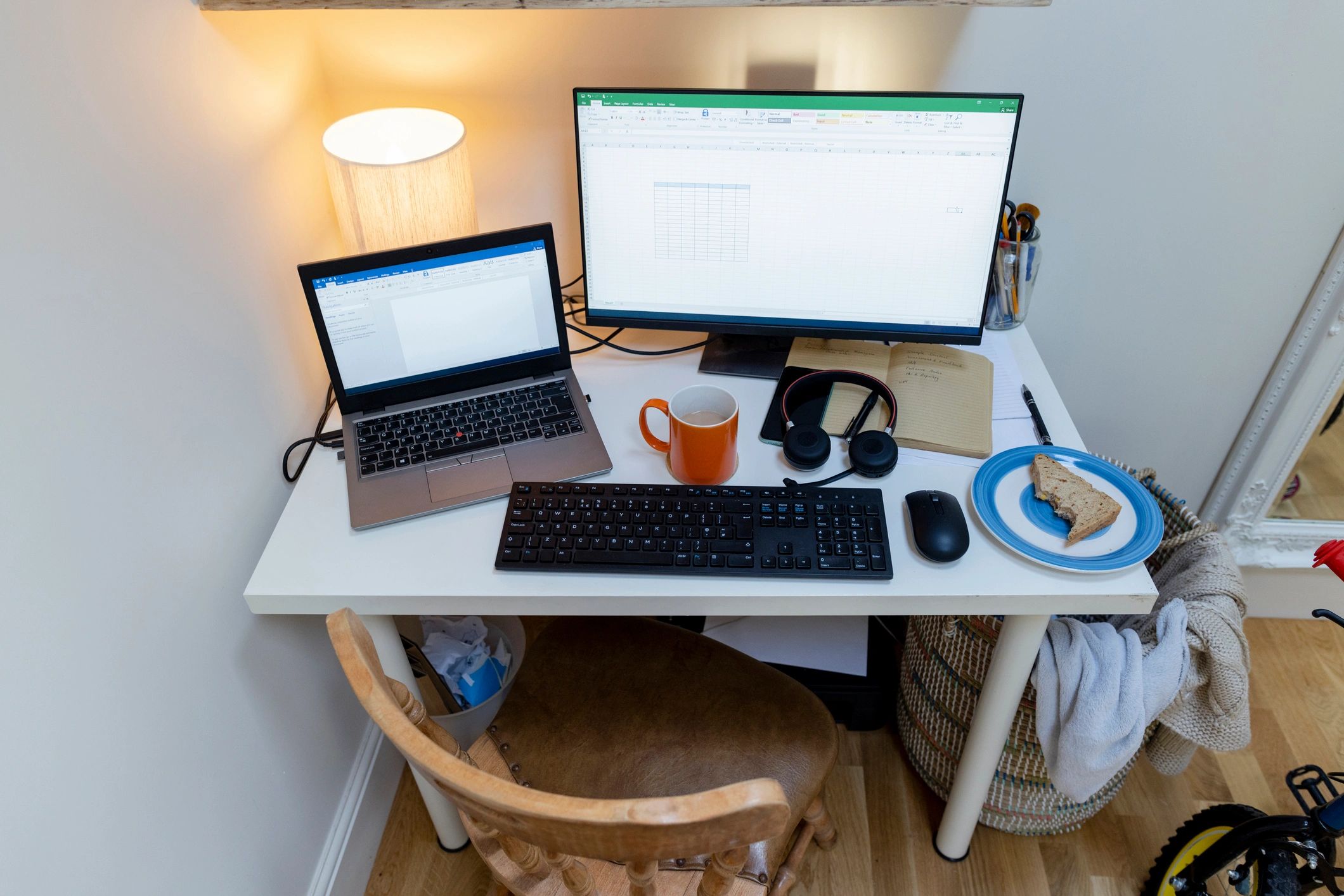 Dual-monitor desktop computer setup on a desk